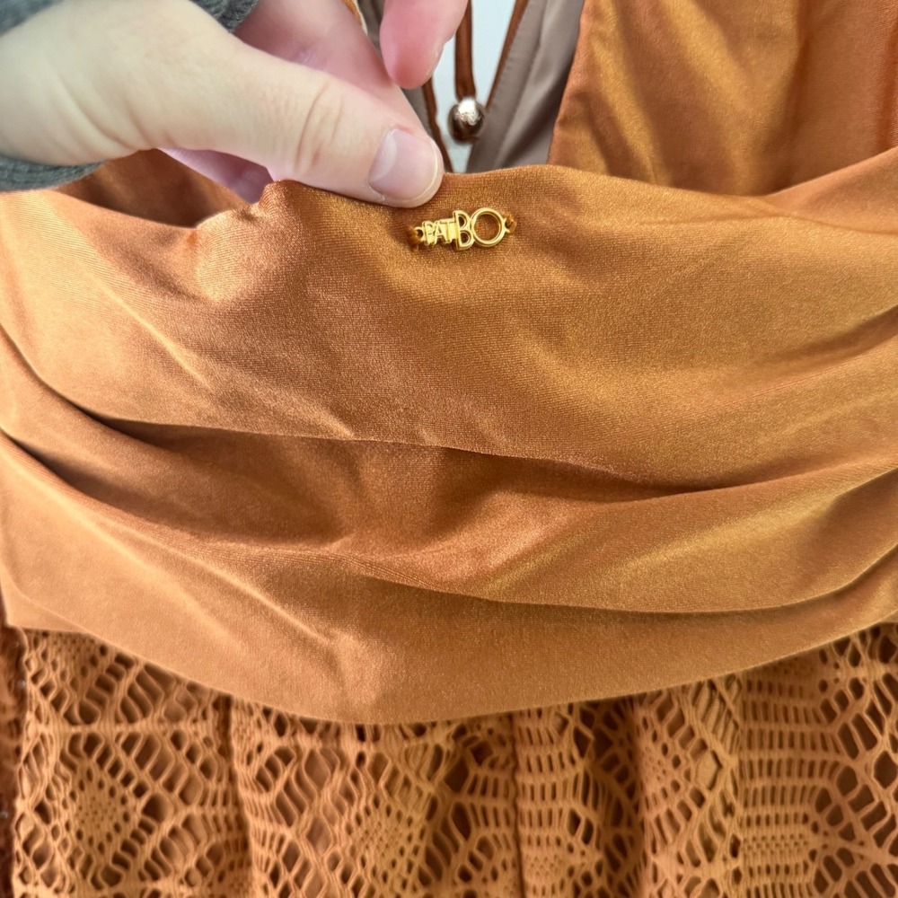 PatBO X Fashionpass Lace Plunge Mini Dress Brown Rust S New Resort Vacay Luxury - Picture 4 of 9